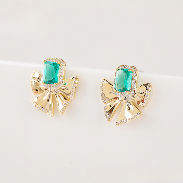 Evergreen Elegance Bow Earrings
