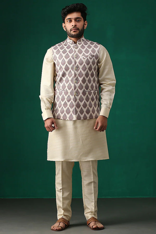 Classic Brown Geometric Print Bundi
