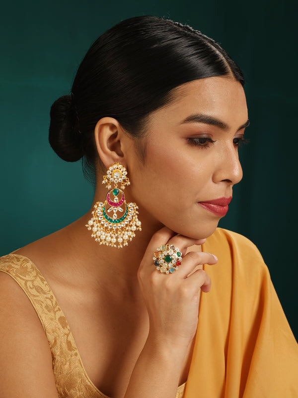 Kudan/Polki Chandbali Earrings