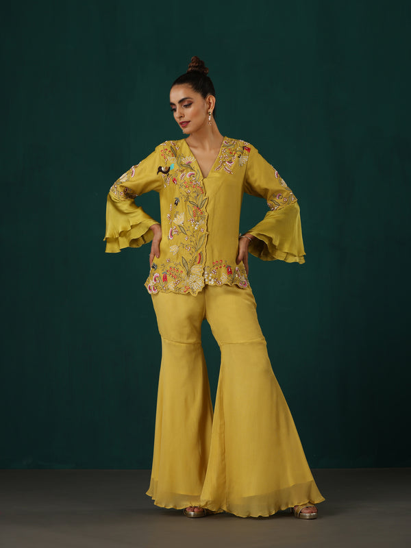 Yellow Sharara Pants With Top