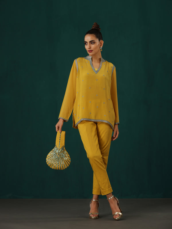 Yellow Kurti Trouser Set