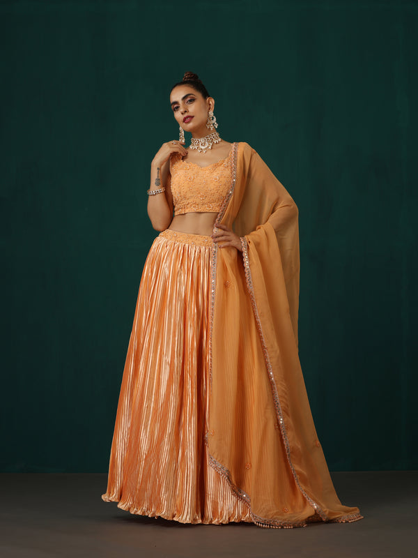 Peach Pleated Lehenga Set