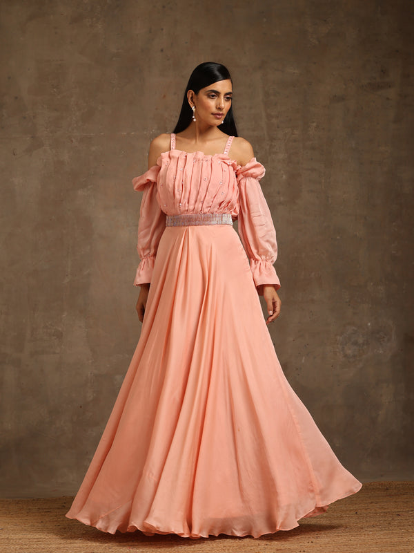 Peach Off Shoulder Cinderella Gown