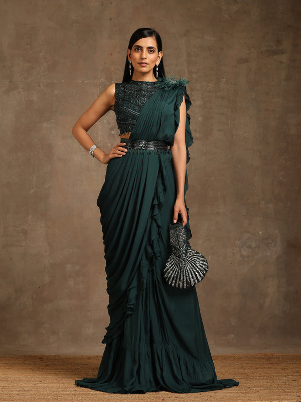Bottle Green Saree Drape