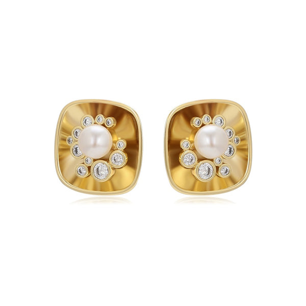 Square Pearl Cluster Earrings