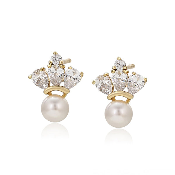 Silver Flower Pearls Earring