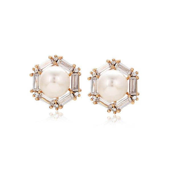 Pearl Zircon Ear Studs