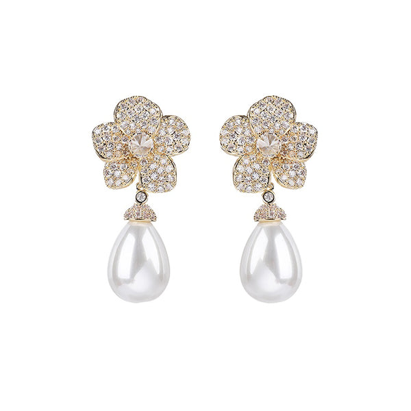Minaki Pearl Drop Floral Earrings