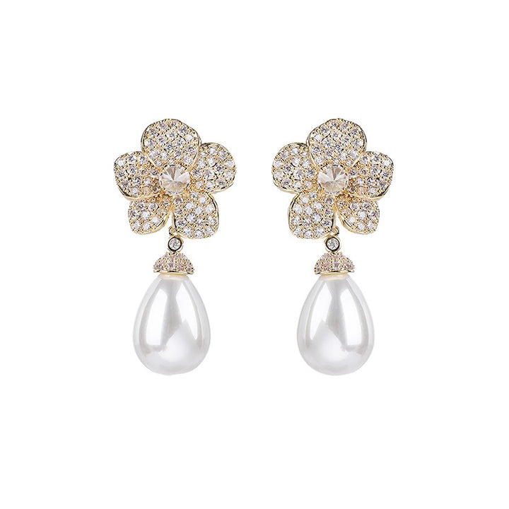 Minaki Pearl Drop Floral Earrings