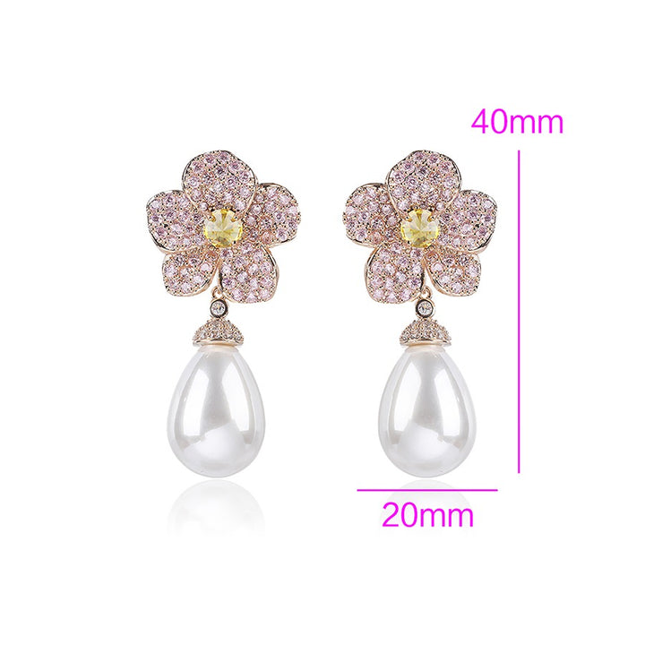 Minaki Pearl Drop Floral Earrings