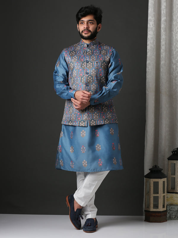 Modern Luxurious Printed Kurta set with Printed Bundi (Nehru Jacket)