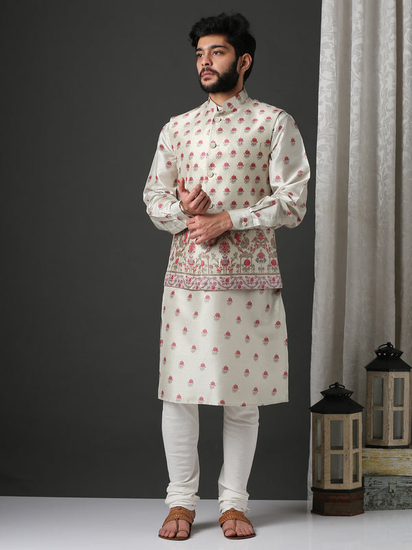 Classic Luxurious Printed Kurta with printed Bundi (Nehru Jacket) set