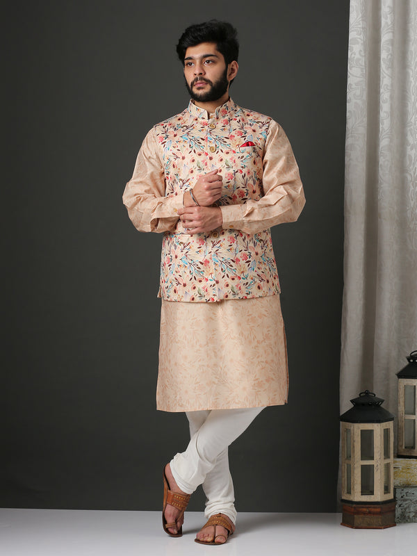 Royal & Luxurious Printed Kurta set with Printed Bundi (Nehru Jacket) set