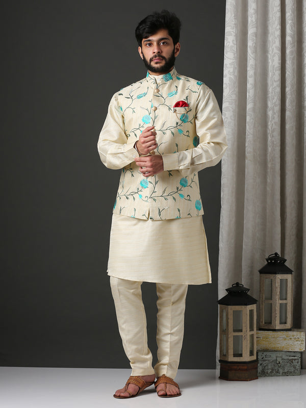 Classic Floral Embroidered Bundi (Nehru Jacket) Set
