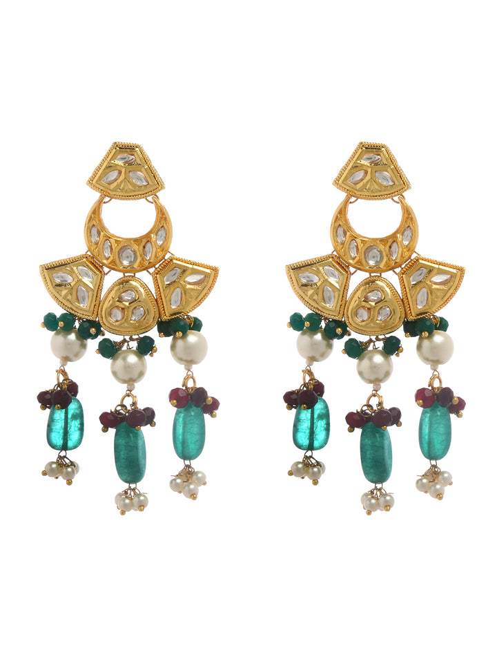 Minaki Long Kundan Set with Emerald colored Beads