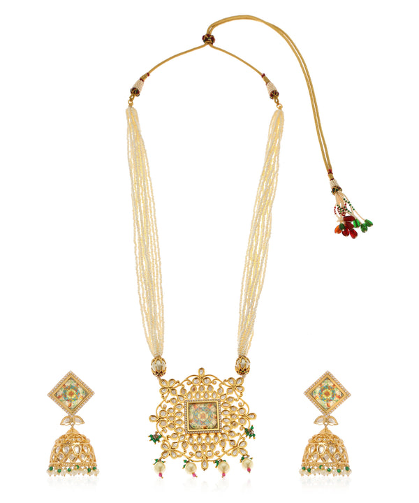 Minaki Long Polki Pendant Set - Utsav Collection