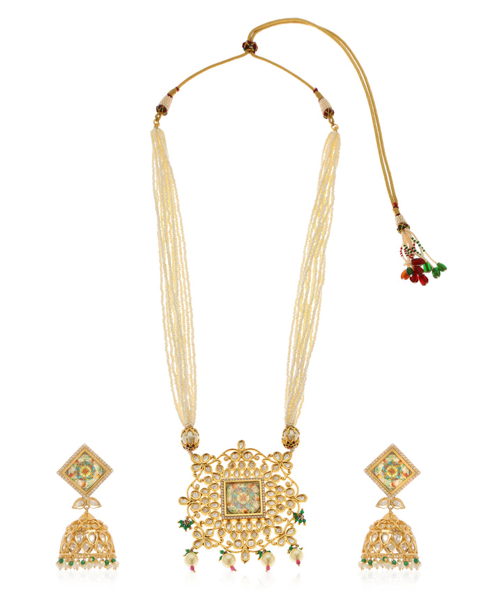 Minaki Long Polki Pendant Set - Utsav Collection