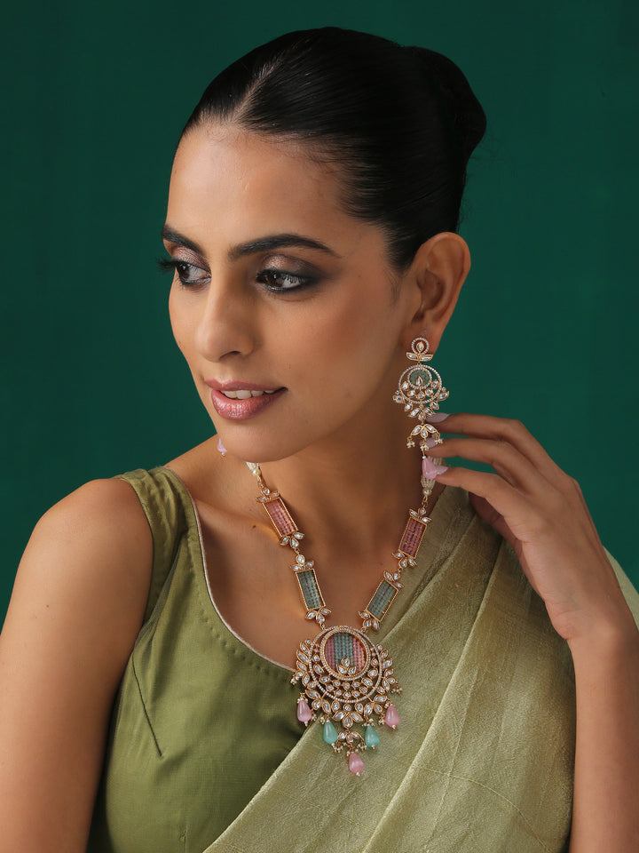 Minaki Acqua-Gulabi Kundan Set