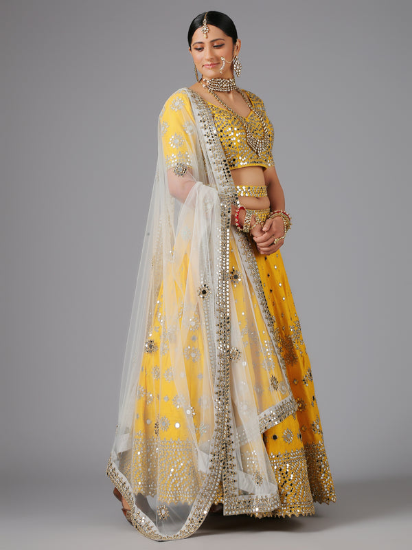 Yellow Basanti Mirror Lehenga