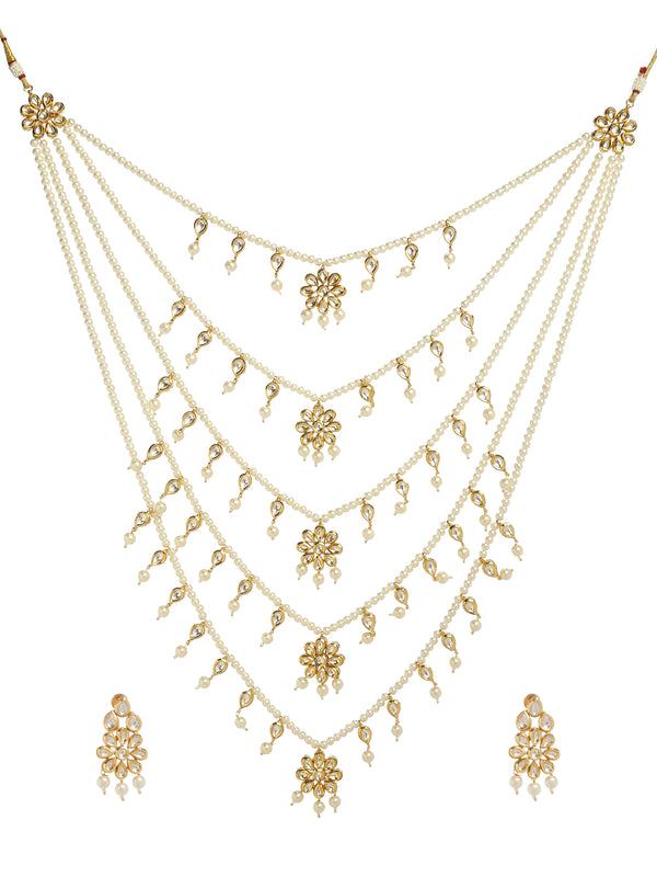 Long and Layered pearl and kundan necklace set
