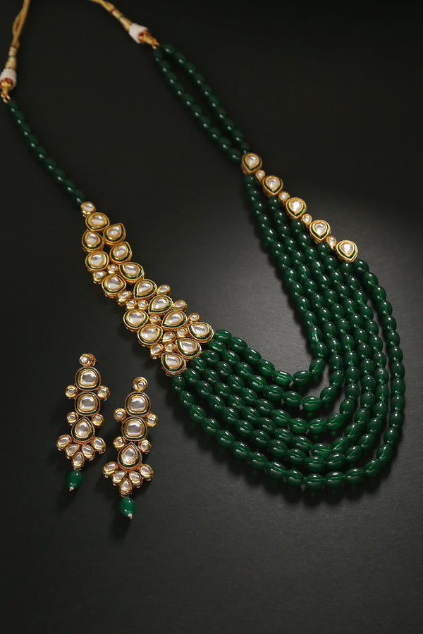 Minaki Layered Green Long Kundan Necklace