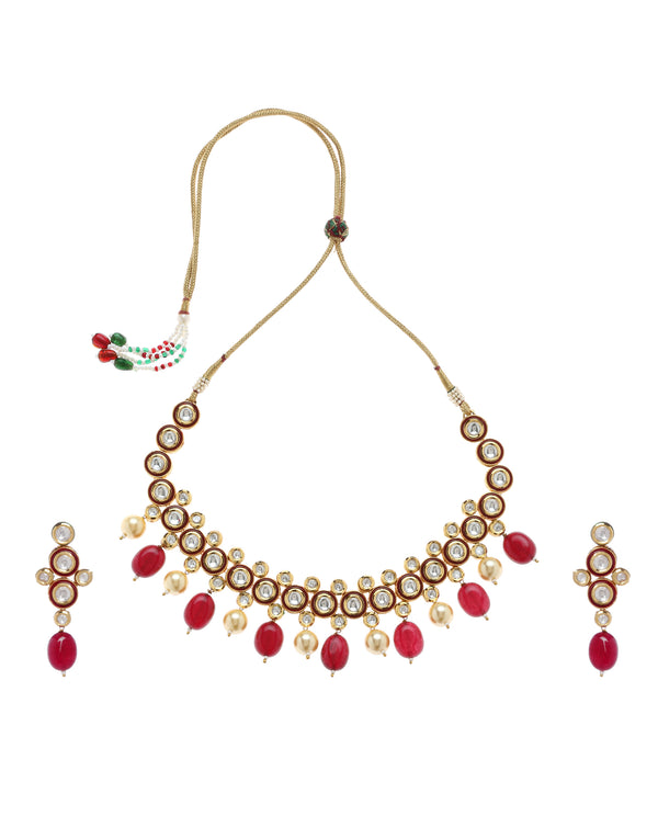 Minaki Red Minakari Kundan Set