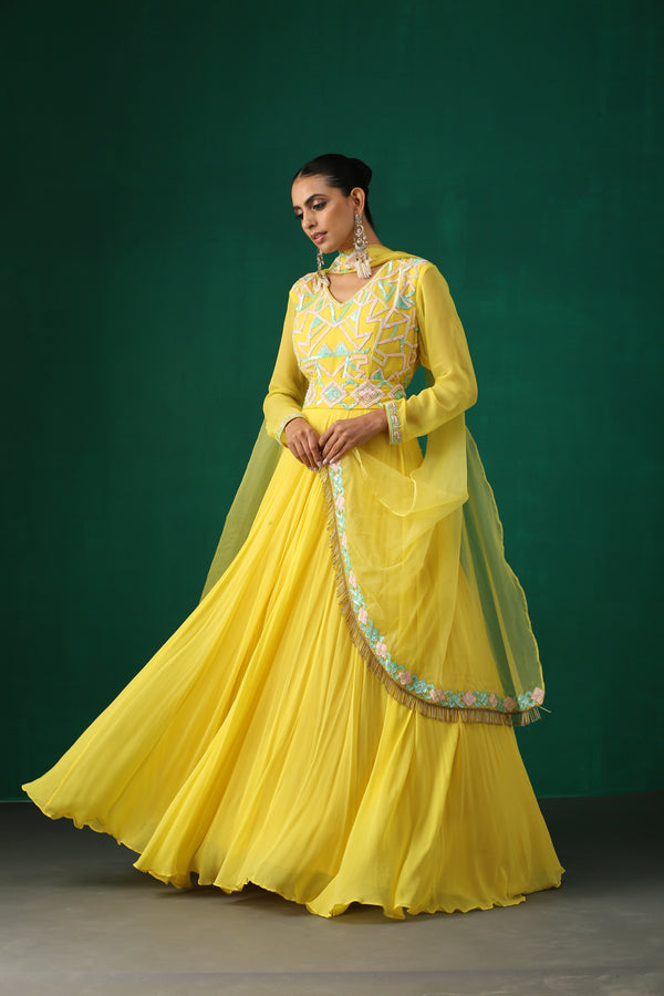 Yellow Sequin Work Anarkali