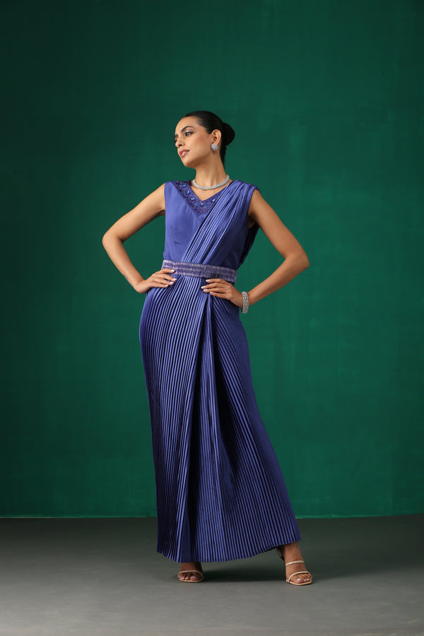 Navy Blue Pleated Saree Drape