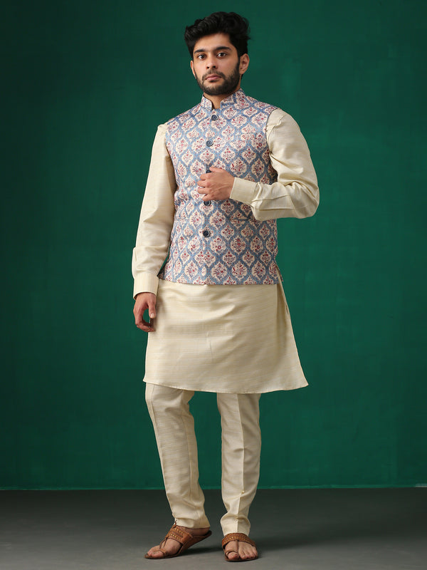 Minaki Classic Pink Geometric Print Bundi