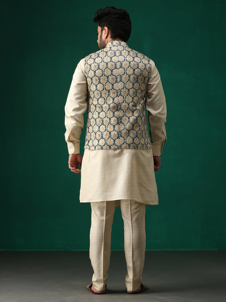 Minaki Classic Yellow Geometric Print Bundi