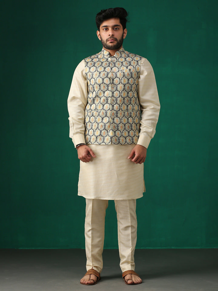 Minaki Classic Yellow Geometric Print Bundi