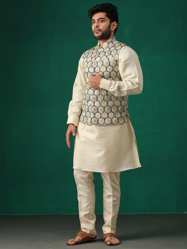 Minaki Classic Yellow Geometric Print Bundi