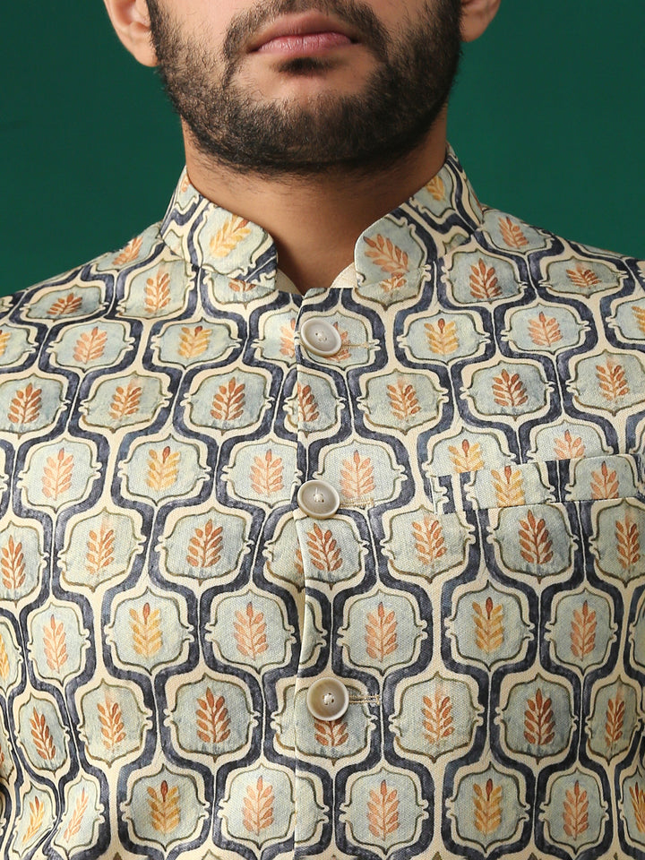 Minaki Classic Yellow Geometric Print Bundi