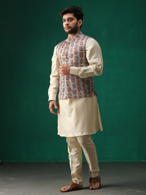 Minaki Classic Wine Geometric Print Bundi