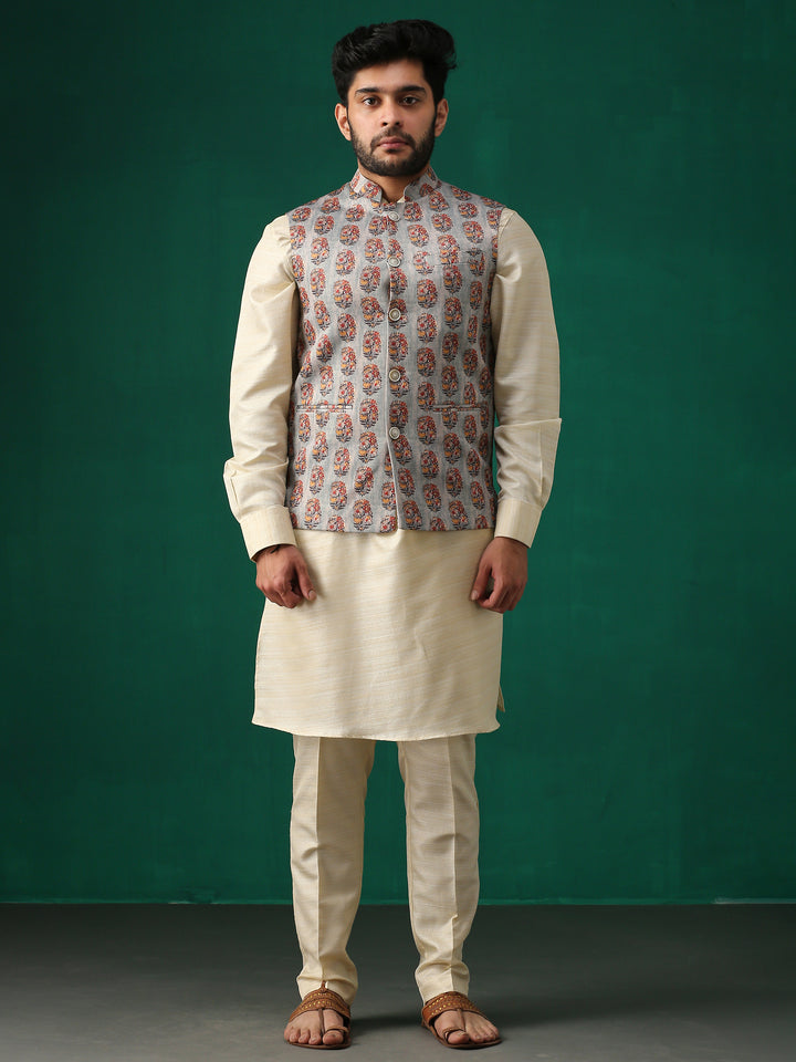 Minaki Classic Wine Geometric Print Bundi