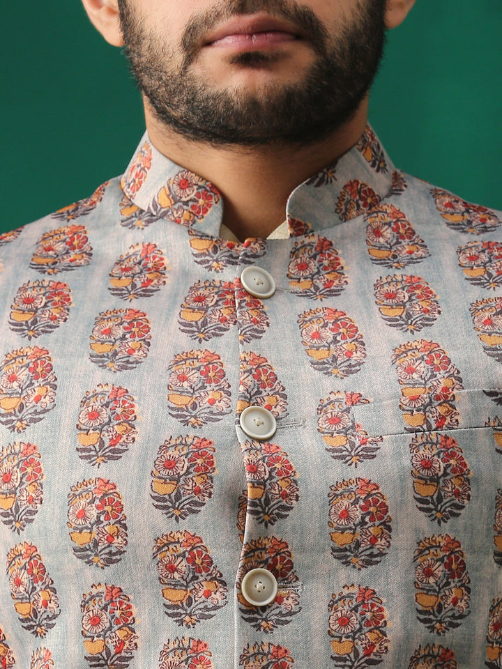 Minaki Classic Wine Geometric Print Bundi