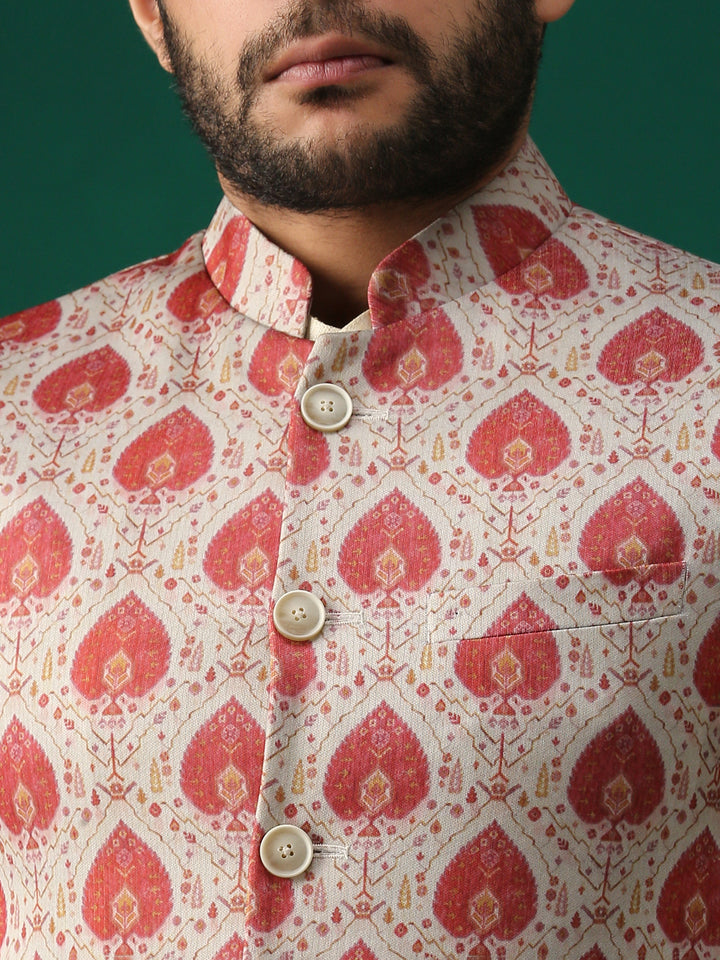 Minaki Classic Red Geometric Print Bundi