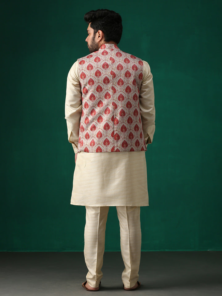 Minaki Classic Red Geometric Print Bundi