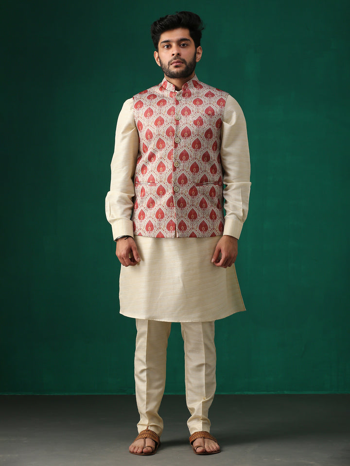 Minaki Classic Red Geometric Print Bundi