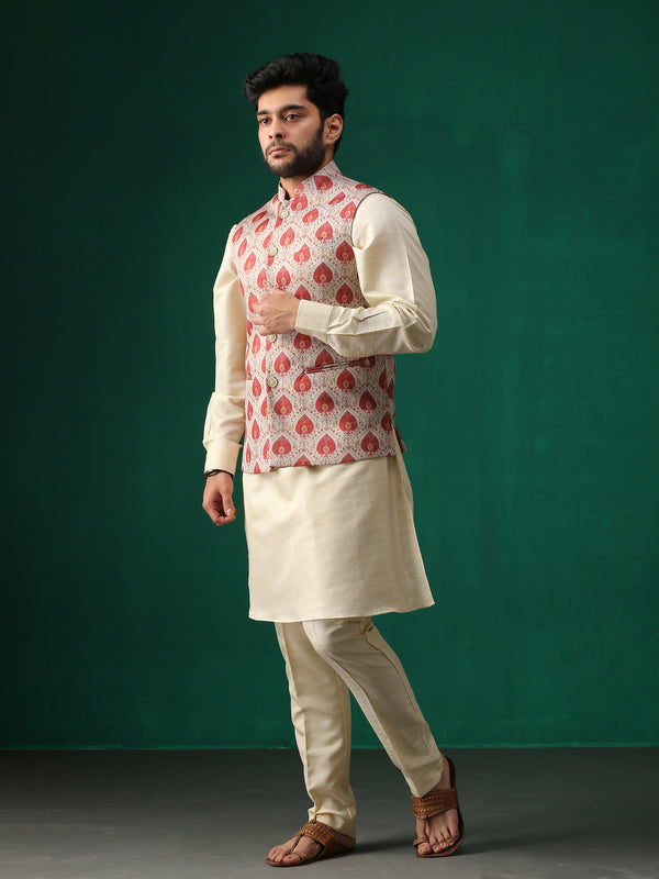 Minaki Classic Red Geometric Print Bundi