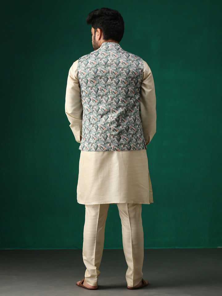 Minaki Classic Green Floral Printed Bundi