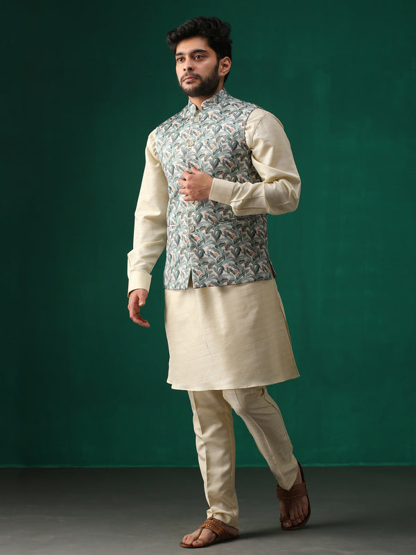 Minaki Classic Green Floral Printed Bundi