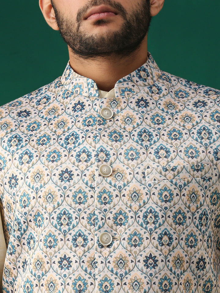 Minaki Classic Blue Geometric Print Bundi
