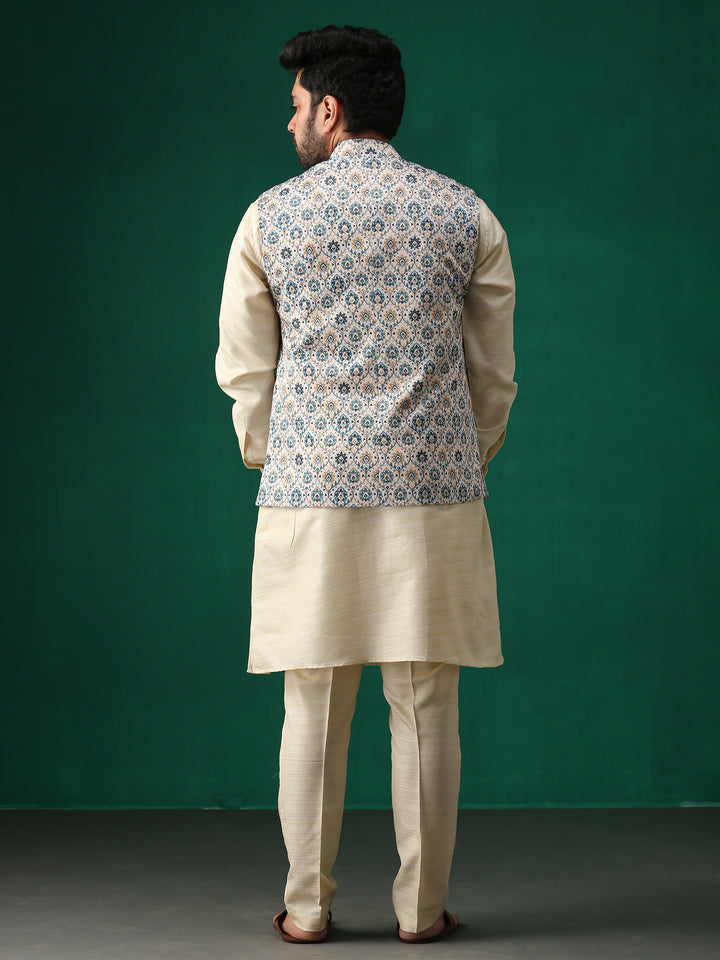 Minaki Classic Blue Geometric Print Bundi