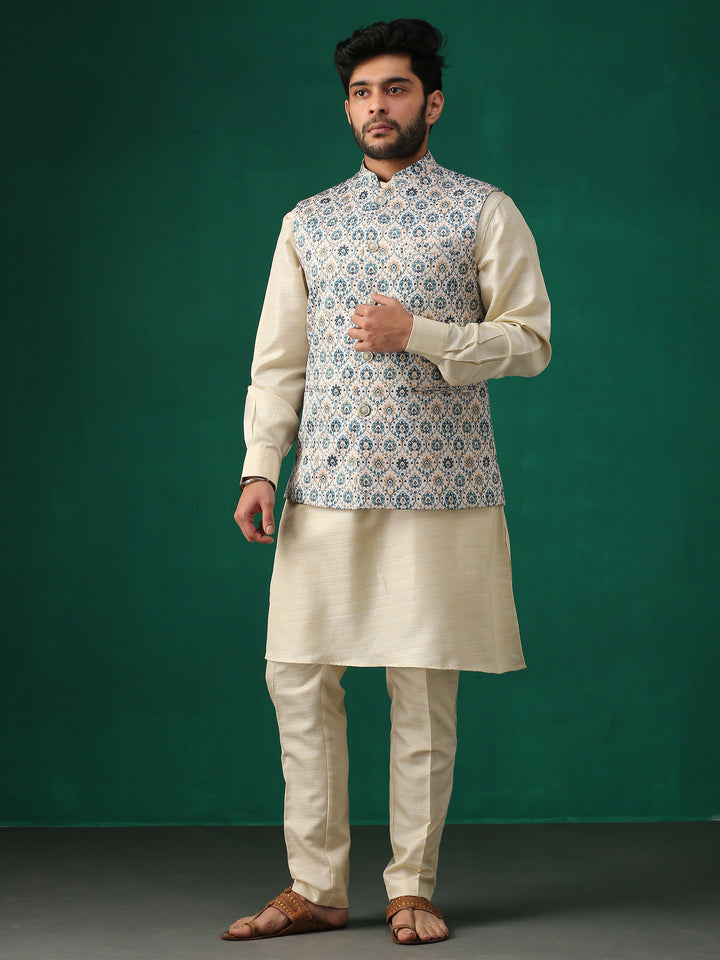 Minaki Classic Blue Geometric Print Bundi