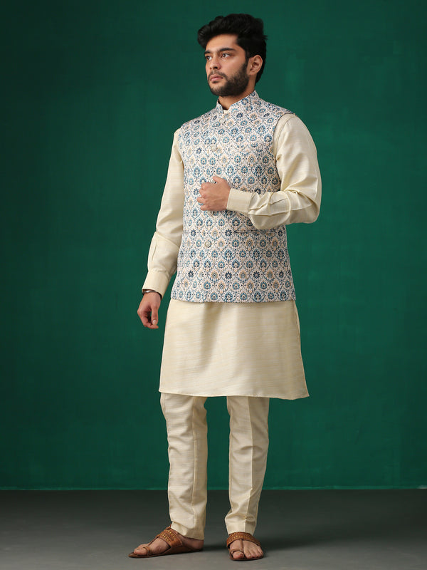 Minaki Classic Blue Geometric Print Bundi