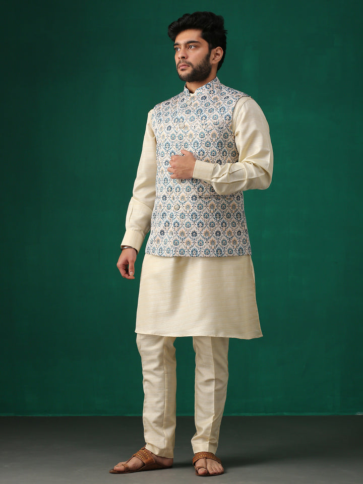 Minaki Classic Blue Geometric Print Bundi