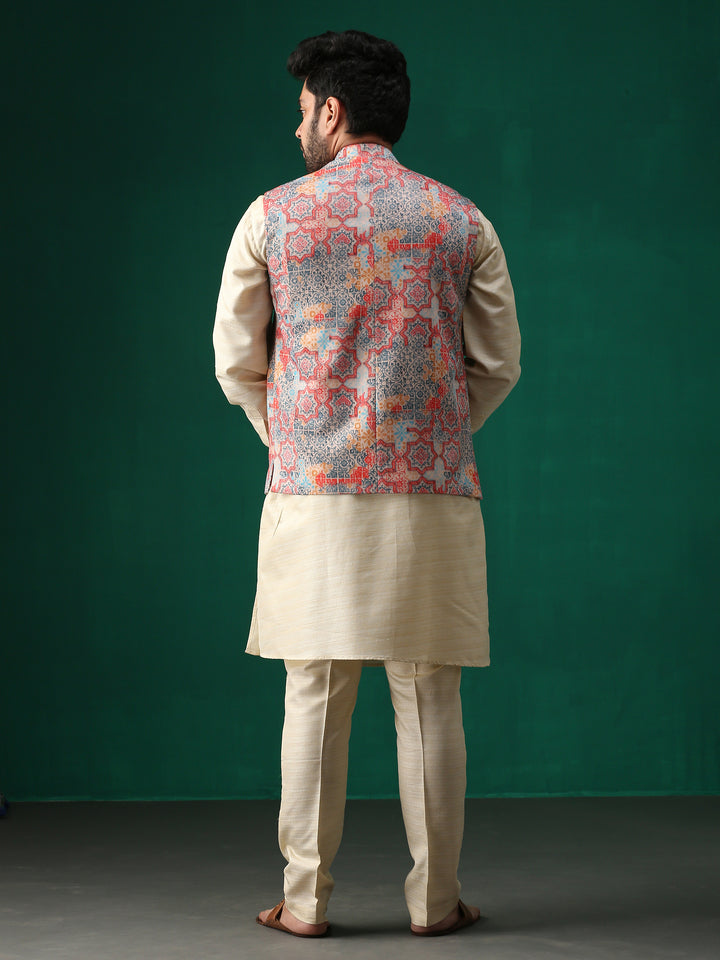 Minaki Classic Red Geometric Print Bundi