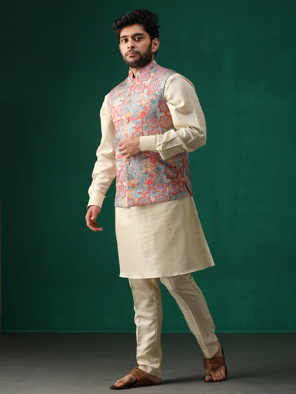 Minaki Classic Red Geometric Print Bundi