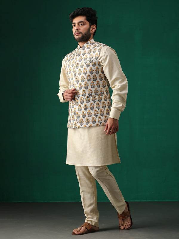 Classic Yellow Floral Printed Bundi